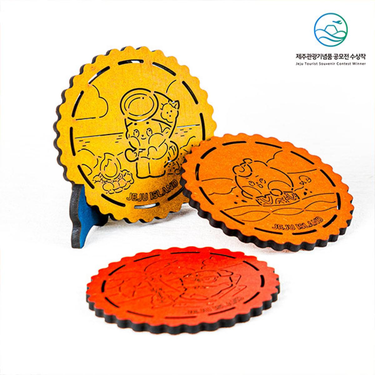 제주 캐릭터 티코스터 컵 받침 나무 받침 홈카페 답례품